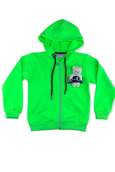 BY-GRİ Hooded Zipper Teddy Bear Accessory Pocket Girl's Sweatshirt