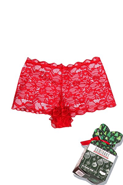 Dominant Yılbaşı Özel Kutulu Kırmızı Kadın Dantel Boxer