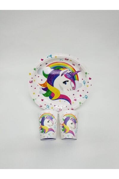 süslü horanta Unicorn Temalı 8 li Karton Tabak Bardak Seti