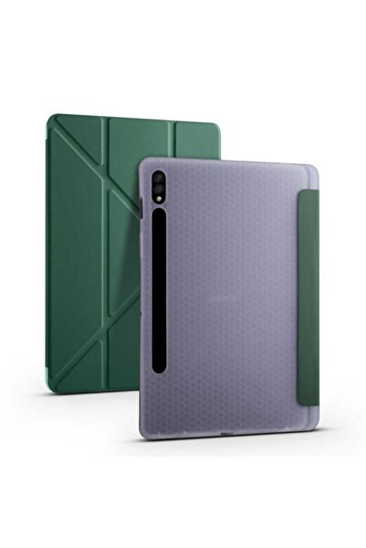 Samsung Galaxy Tab S7 T870 Tri Uyumlu Folding Standlı Kalem Bölmeli Yeşil Kılıf