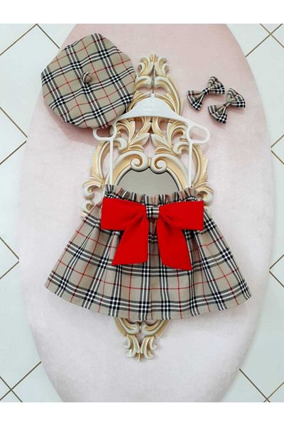 Eylülce Butik Pattern Paper Bag Skirt & Painter Hat & Buckle Set