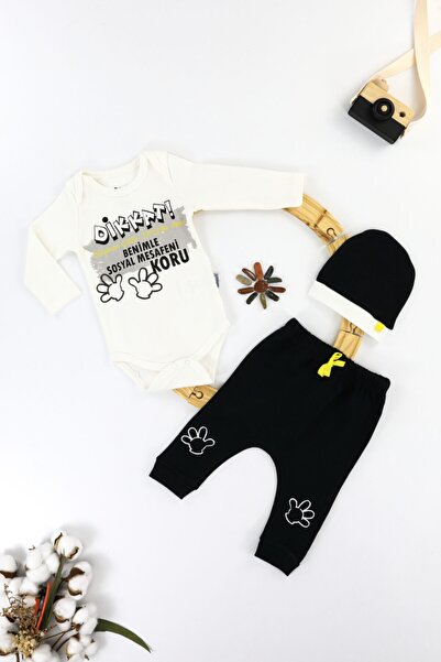 Umaybebek Sosyal Mesafe Şapkalı 3'lü Bebek Çocuk Takım