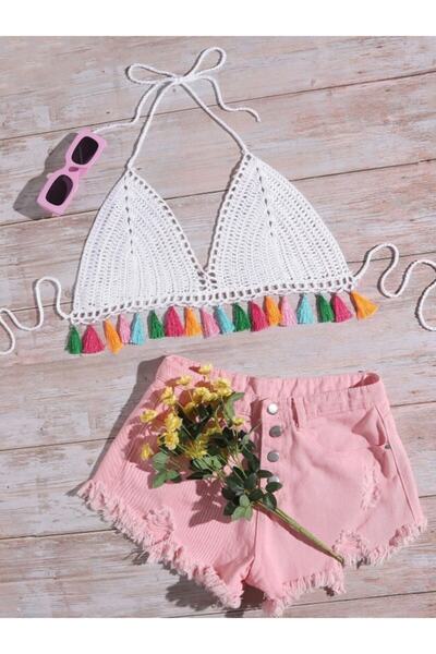 Major Butik Major Tığ Işi Örme Püsküllü Büstiyer Bikini Üstü