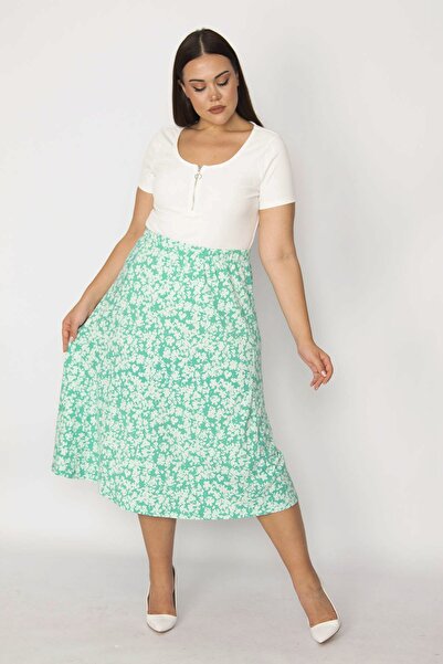 Şans Plus Size Skirt - Green - Midi