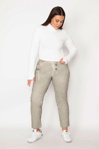 Şans Women's Large Size Stone Washed Lycra Gabardine Fabric Metal Button Cup Detailed Trousers 65n29243