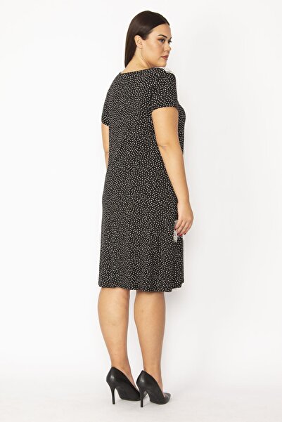 Şans Women's Large Size Black Lace Detailed Viscose Dress 65n28958