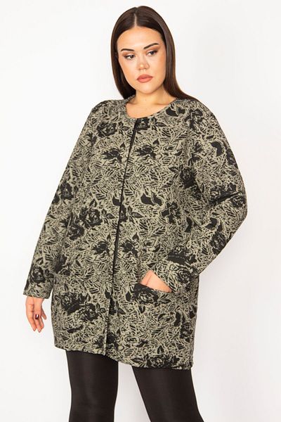 Şans Plus Size Jacket - Green - Relaxed fit
