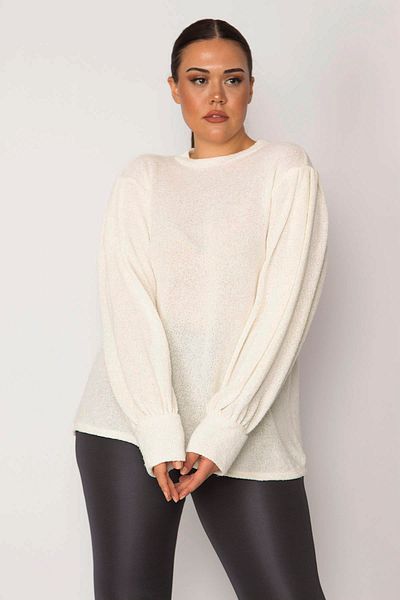 Şans Women's Large Size Bone Shoulder Pleated Boucle Knitwear Woven Blouse 65n29103