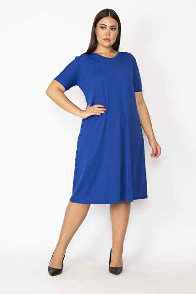 Şans Plus Size Dress - Navy blue - Basic