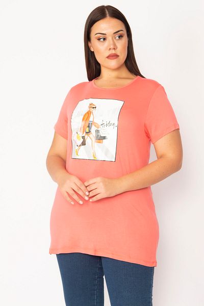 Şans Women's Plus Size Pink Digital Printed Blouse 65n28860