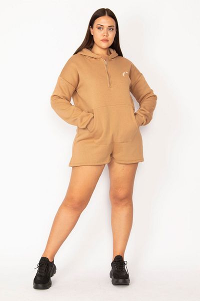 Şans Plus Size Jumpsuit - Brown - Regular fit