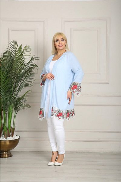 garajmood Cardigan de mărime mare cu detaliu din guipură albastră pentru femei