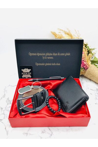 Mevsim Deri ® Teacher's Day Gift Wallet Belt Pen Keychain Bracelet Set of 5