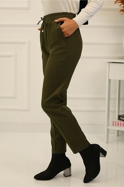 İmajButik Elastic Waist Ankle Length Trousers/khaki