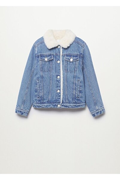 MANGO Kids Jachetă din denim albastru deschis pentru copii