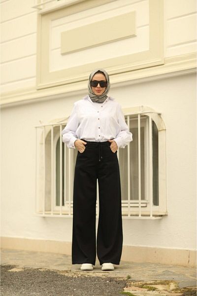 Trn JNS Blugi Palazzo din Lycra Neagră cu Talie Super Înaltă - Picior Lat