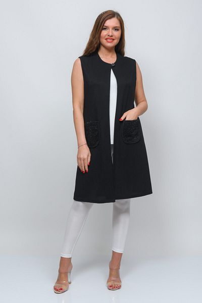 TUSSE Chenille Velvet Collar and Pocket Detailed Large Size Fashion Mother Vest