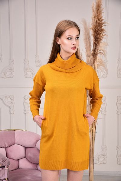 MA ananas Rochie de damă din tricot cu guler muștar