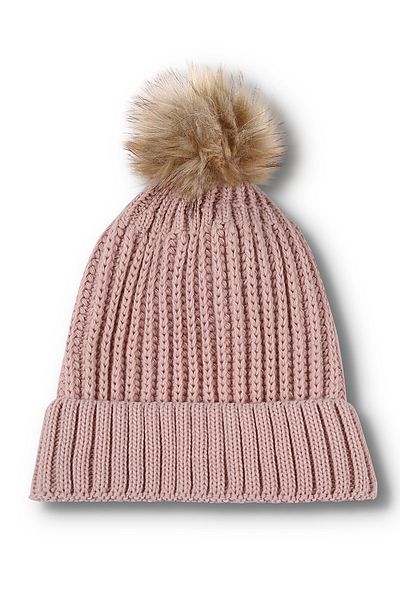 nettofit Women's Fur Pompom Woolen Powder Colored Beret
