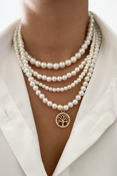 Clare's Store Yaşam Ağacı Uçlu Çoklu Inci Kolye
