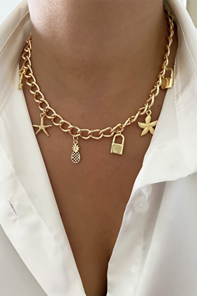Clare's Store Gold Chain Charm Necklace