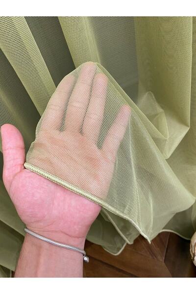 perdealemi Khaki Green Gray Tulle Curtain 350x250 cm Sparse Pleat 1-2