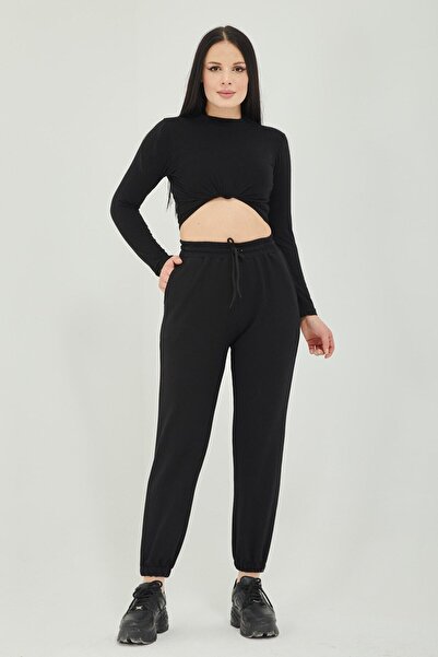 Qupa Butik Γυναικείο Μαύρο Φούτερ τσέπης