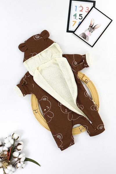 Umaybebek Cute Bear Welsoft Jumpsuit Brown