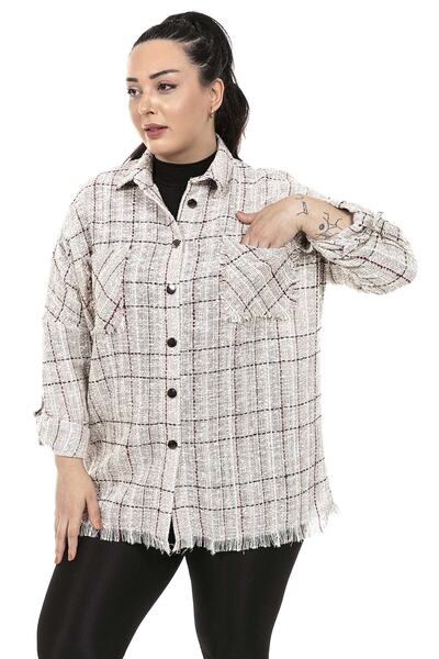 DISENTIS MODEST Cămașă cu dungi Bordeaux, mărime mare, cu detaliu de ciucuri