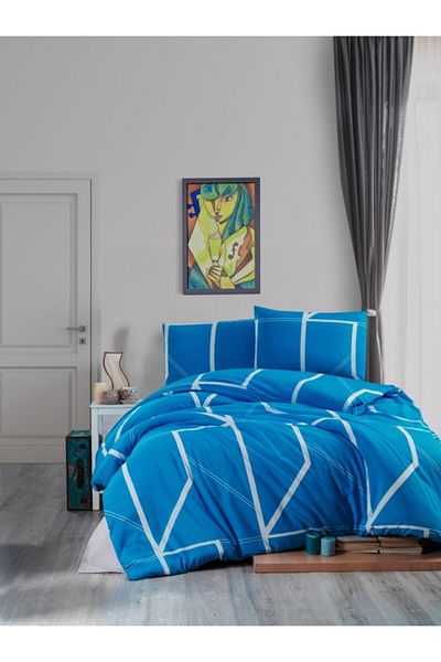 Mulberry Set lenjerie de pat, set cearșaf de pat, 100% bumbac, moale, cearșaf de pat de lux, dublu 200*220 albastru
