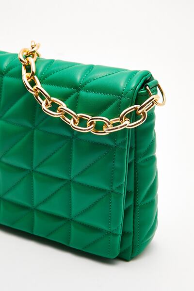 Çantacımstore Geantă de umăr matlasată cu lanț de damă, verde mare