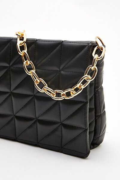 Çantacımstore Geantă de umăr matlasată cu lanț de damă, neagră, mare
