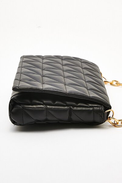 Çantacımstore Geantă de umăr matlasată cu lanț de damă, neagră, mare
