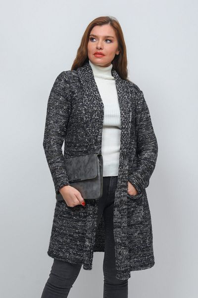 TUSSE Solid Color Sleeve Detailed Colorful Knitted Pocket Long Elegant Stylish Plus Size Knitwear Cardigan