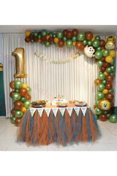 MERİ PARTİ 1 Yaş Safari Temalı Balon Sevimli Hayvan Kafalar Seti