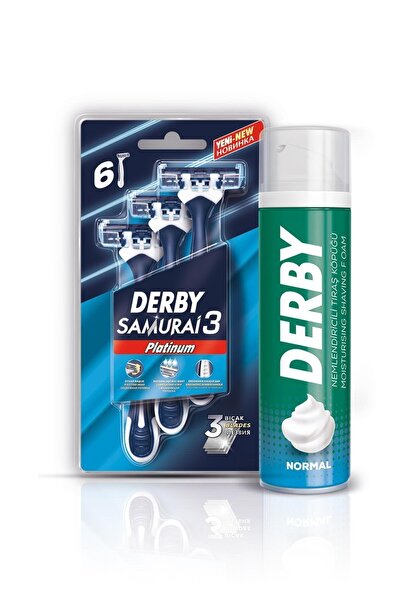 Derby Tıraş Paketi Samurai 3 Platinum 6'lı + 200 Ml Köpük