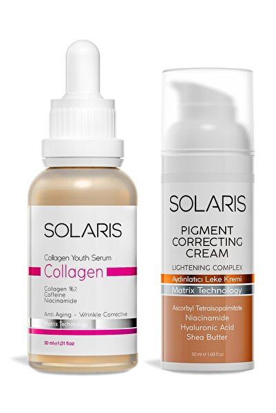 SOLARIS Tüm Cilt Tipleri Için Yaşlanma Karşıtı Kolajen Cilt Serumu 30 ml Ve Aydınlatıcı Leke Kremi 50 ml