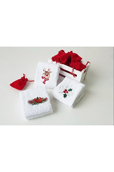 cantasarım ev tekstili 3'lu Christmas Nakış Işlemeli %100 Bambu Banyo Havlu S...