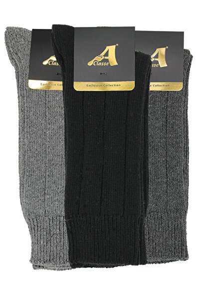 A CLASSE Pack of 3 Wool Thick Winter Derby Model Black Men's Socks