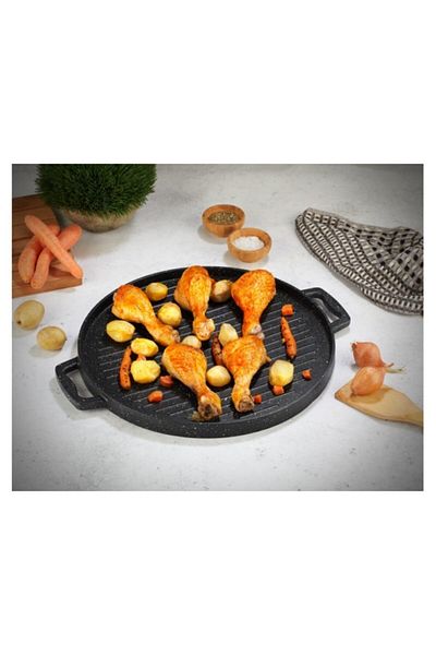 Taç Tac-6326 Gravita Cast Iron Grill and Pancake Tray, Black, 34 Cm