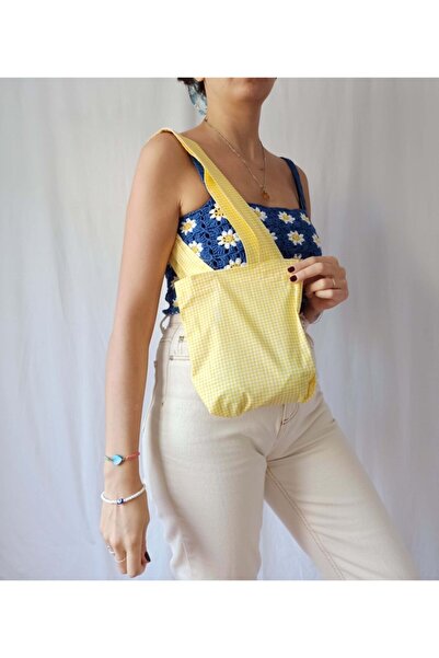 Kahvemavii Mini Boy Pötikare Desenli Sarı Bez Çanta
