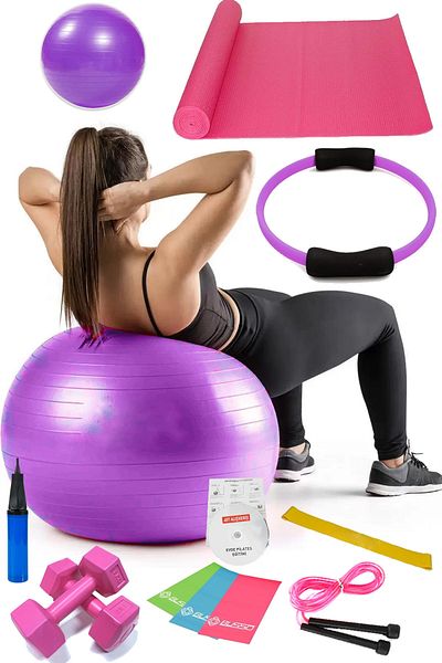 Jet 13-Piece Pilates Set Ball, 3-Piece Pilates Band Elastic Dumbbell Mat Jump Rope Pilates Circle Purple