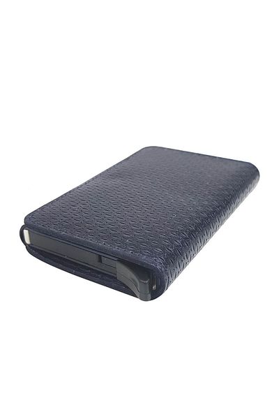 TREND West Polo Mechanism Card Holder Genuine Leather Striped Navy Blue 5510