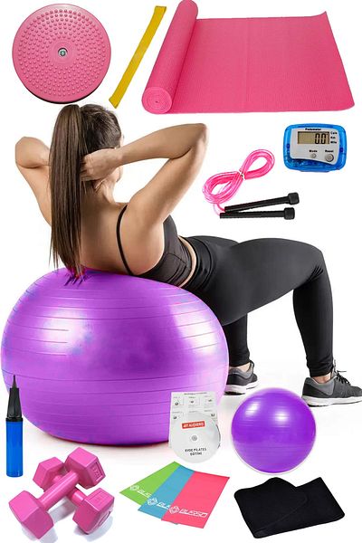 Jet 15 Pilates Set Ball Pilates Band Dumbbell Mat Jump Rope Twister Aerobic Belt Pedometer Purple