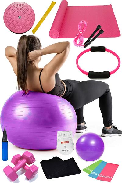 Jet 15 Pilates Set Ball Pilates Band Dumbbell Mat Jump Rope Twister Aerobic Belt Circle Purple