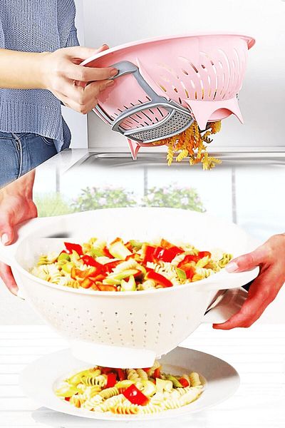 Anadolu Saray Çarşısı Practical Pop-Up Lid Pasta Strainer - Smart In-Sink Vegetable Fruit Strainer (Plastic) Ap-9147