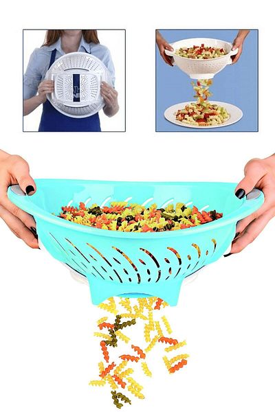 Anadolu Saray Çarşısı Practical Pop-Up Lid Pasta Strainer - Smart In-Sink Vegetable Fruit Strainer (Plastic) Ap-9147