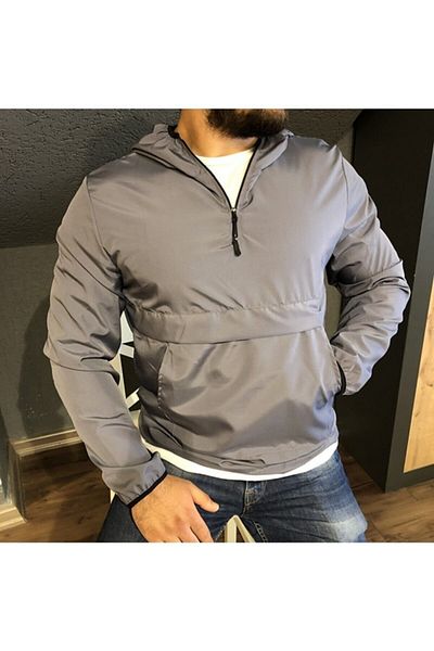 linnex Unisex Γκρι Λεπτό Αδιάβροχο Καγκουρό Τσέπης