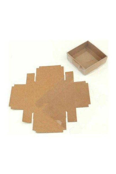UNİDEN Taş Ve Şeker Için Şeffaf Kapaklı Kraft Hediyelik Kutu 8x8x3 Kraft Asetat Kutu 50 Adet