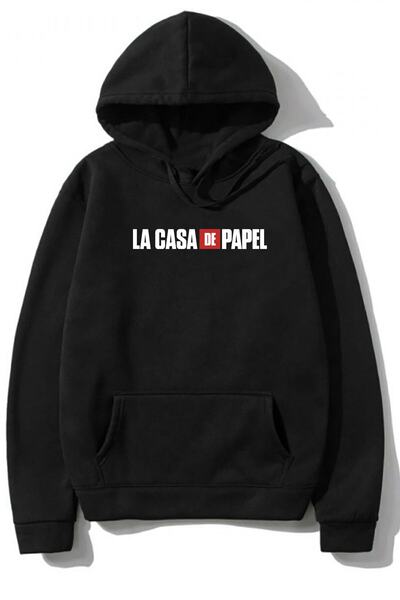FUWEAR Hanorac unisex La Casa De Papel negru, 100% bumbac, cu 3 fire, cu glugă